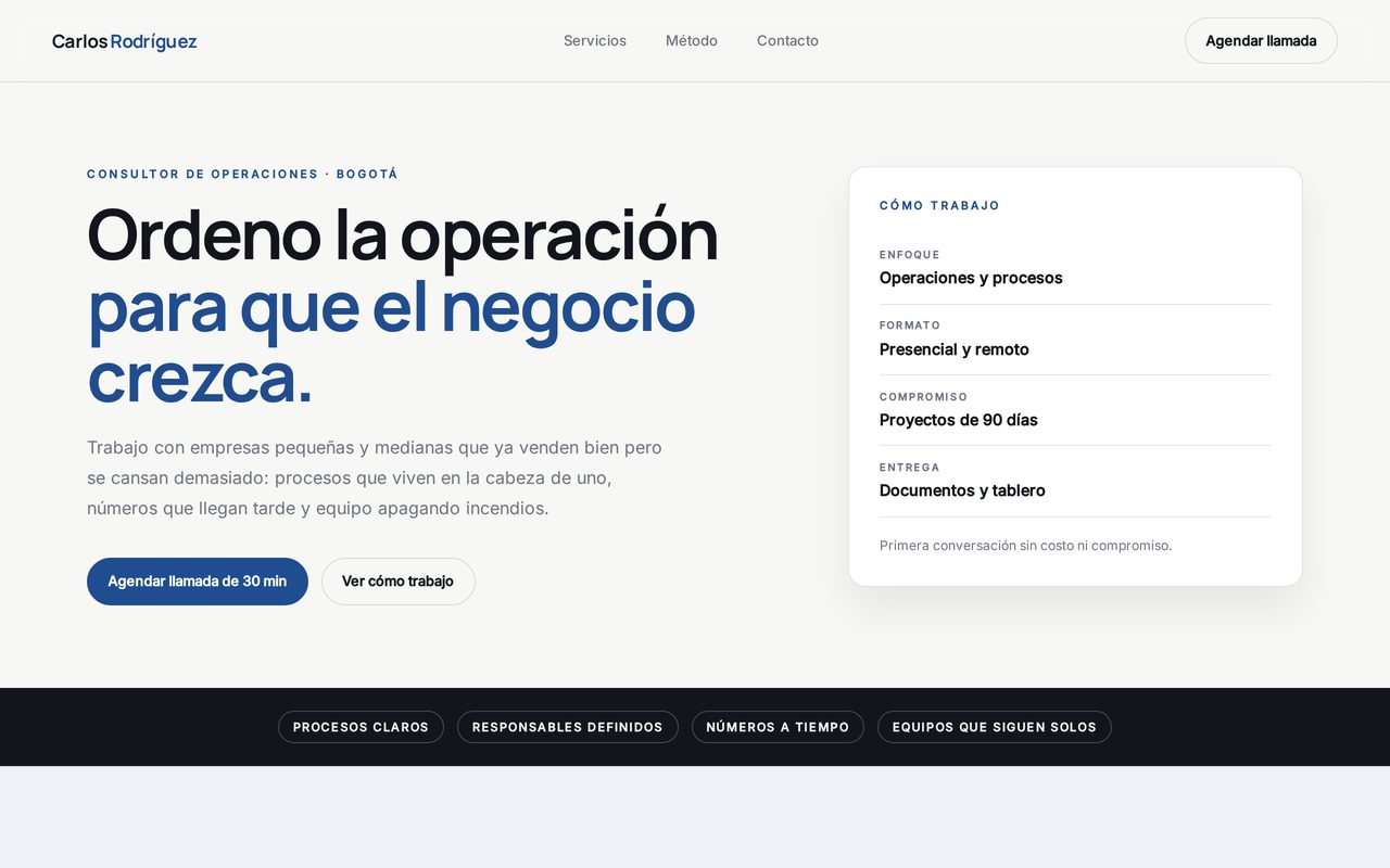 Captura de la demo Carlos Rodríguez, sitio web profesional para consultor.